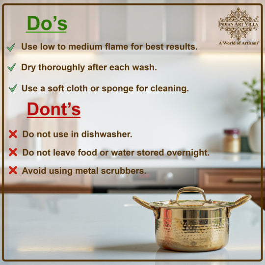 Pure Brass Pot Hammered Design With Tin Lining and Lid