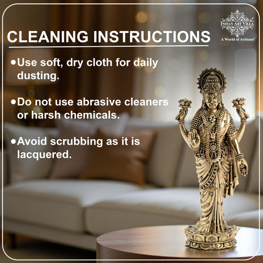 Pure Brass Laxmi JI Standing Murti With Lotus Flower