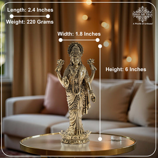 Pure Brass Laxmi JI Standing Murti With Lotus Flower