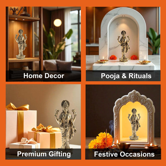 Pure Brass Laxmi JI Standing Murti With Lotus Flower