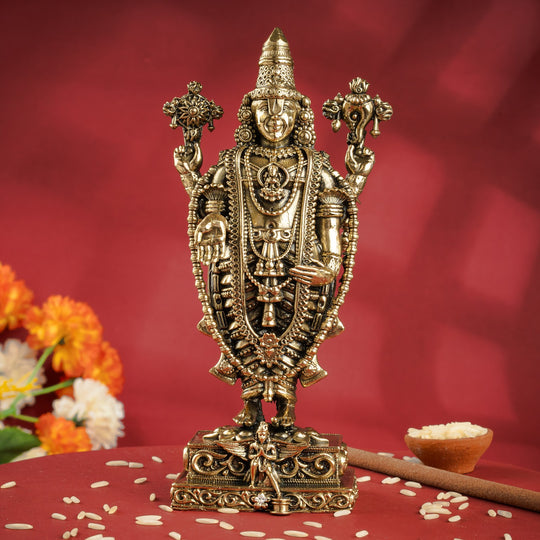 Pure Brass Lord Venkateswara Idol – Tirupati Balaji Murti for Pooja