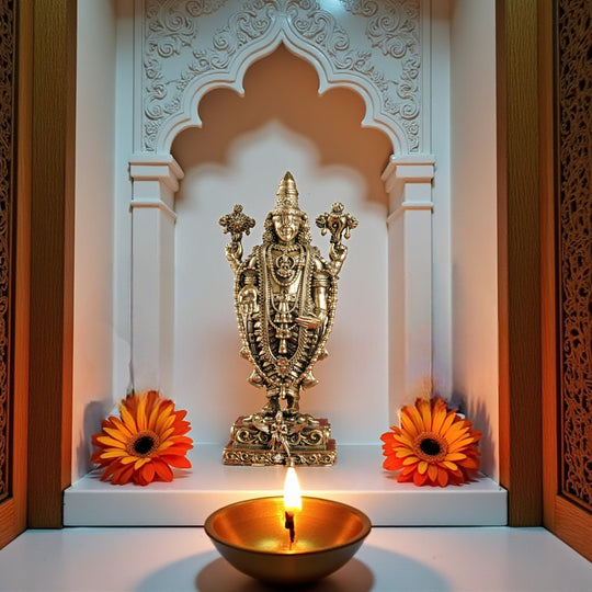 Pure Brass Lord Venkateswara Idol – Tirupati Balaji Murti for Pooja