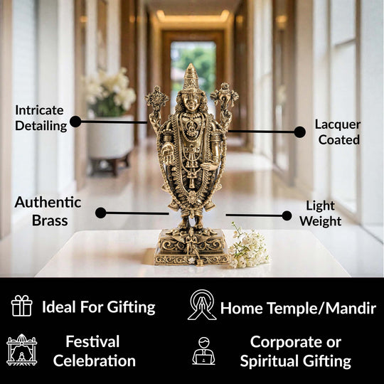Pure Brass Lord Venkateswara Idol – Tirupati Balaji Murti for Pooja