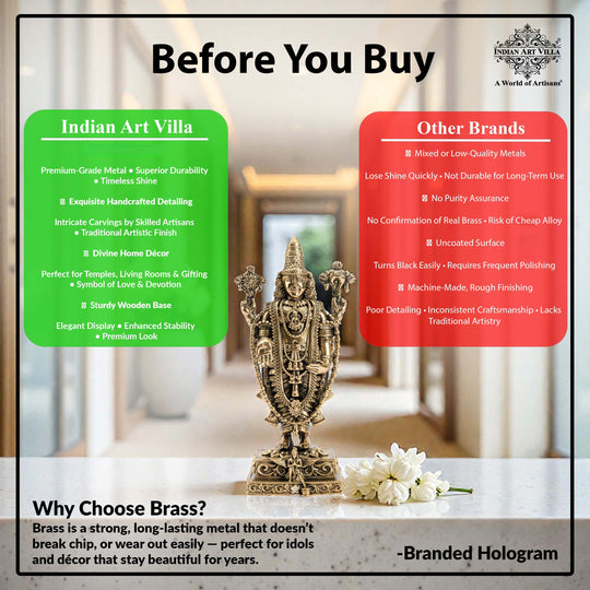 Pure Brass Lord Venkateswara Idol – Tirupati Balaji Murti for Pooja