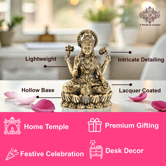 Pure Brass Laxmi Ji Sitting On Kamal Murtii- Goddess of Wealth, Prosperity & Blessings