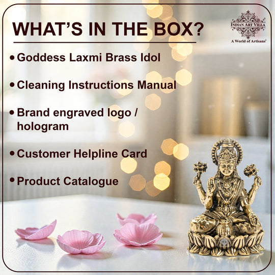 Pure Brass Laxmi Ji Sitting On Kamal Murtii- Goddess of Wealth, Prosperity & Blessings