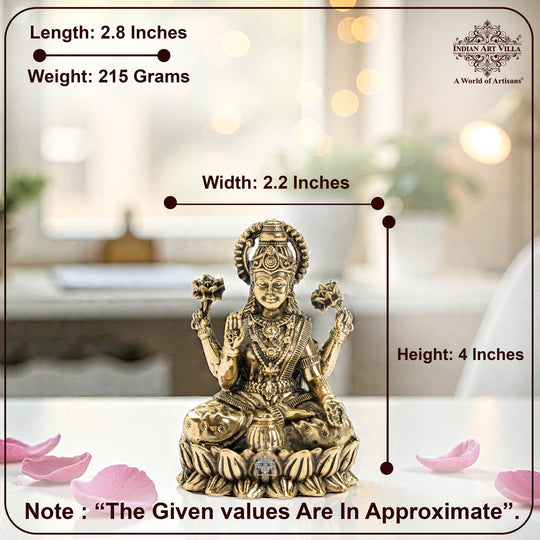 Pure Brass Laxmi Ji Sitting On Kamal Murtii- Goddess of Wealth, Prosperity & Blessings