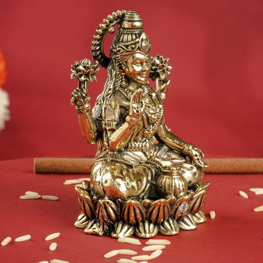 Pure Brass Laxmi Ji Sitting On Kamal Murtii- Goddess of Wealth, Prosperity & Blessings