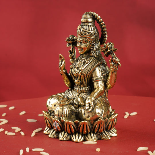Pure Brass Laxmi Ji Sitting On Kamal Murtii- Goddess of Wealth, Prosperity & Blessings