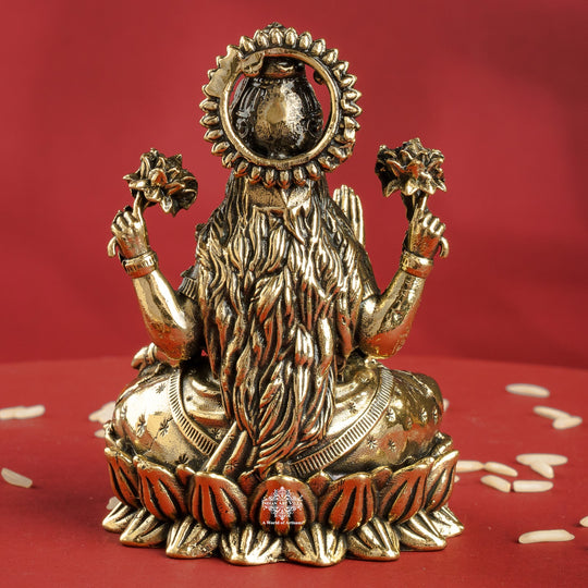 Pure Brass Laxmi Ji Sitting On Kamal Murtii- Goddess of Wealth, Prosperity & Blessings
