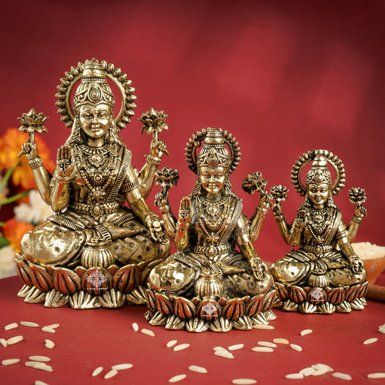 Pure Brass Laxmi Ji Sitting On Kamal Murtii- Goddess of Wealth, Prosperity & Blessings