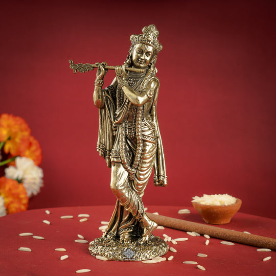 Pure Brass Krishna ji Murti With Bansi & Tribhanga Pose