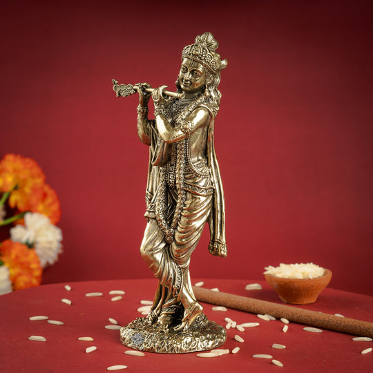 Pure Brass Krishna ji Murti With Bansi & Tribhanga Pose
