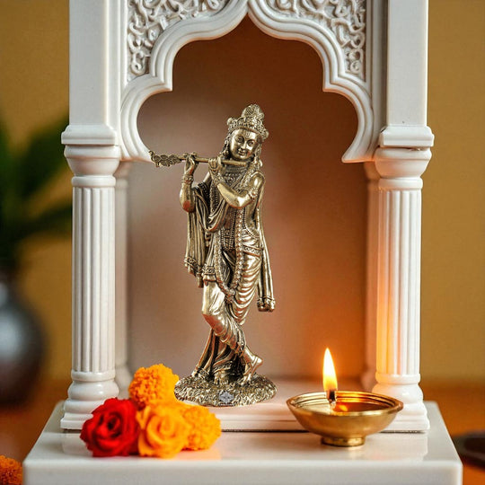 Pure Brass Krishna ji Murti With Bansi & Tribhanga Pose