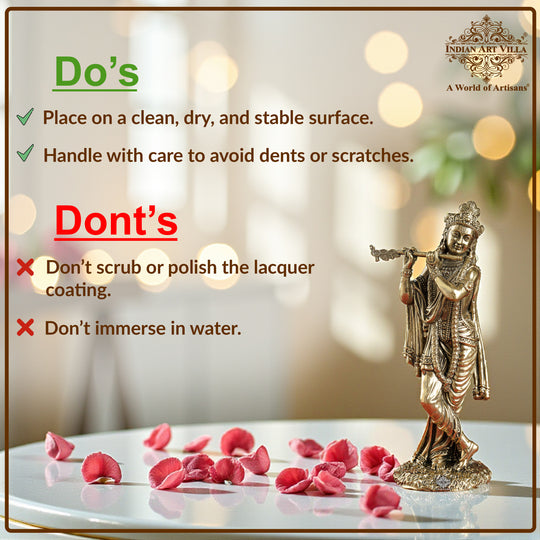 Pure Brass Krishna ji Murti With Bansi & Tribhanga Pose