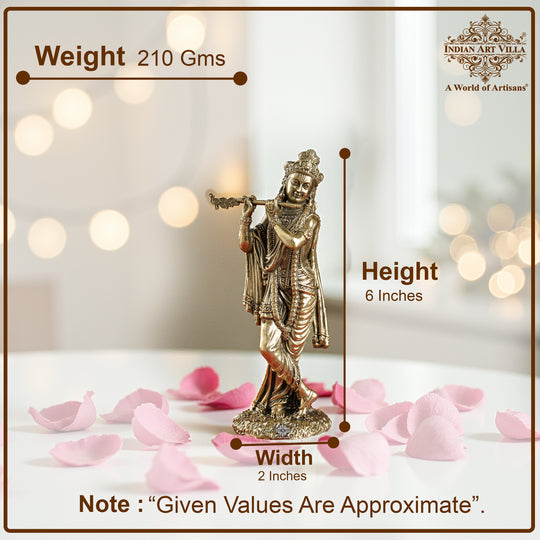Pure Brass Krishna ji Murti With Bansi & Tribhanga Pose