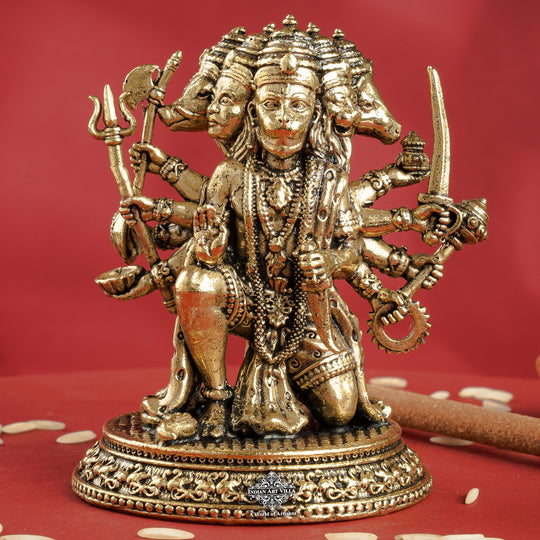 Pure Brass Panchmukhi Hanuman Ji Idol with Weapons – Spiritual Idol