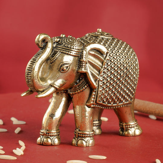 Brass Elephant Showpiece with Raised Trunk