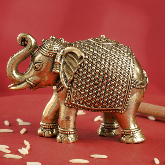 Brass Elephant Showpiece with Raised Trunk