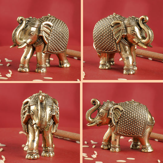 Brass Elephant Showpiece with Raised Trunk