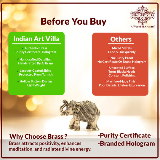 Brass Elephant Showpiece with Raised Trunk