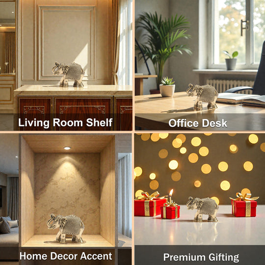 Brass Elephant Showpiece with Raised Trunk