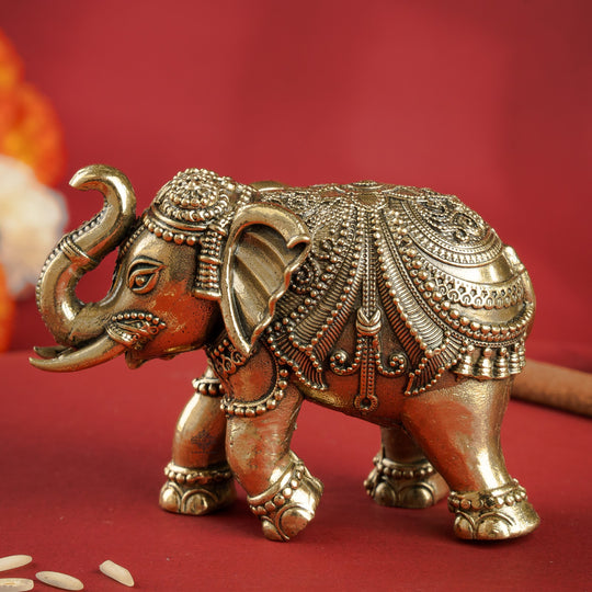 Brass Elephant Showpiece with Raised Trunk – Symbol of Prosperity