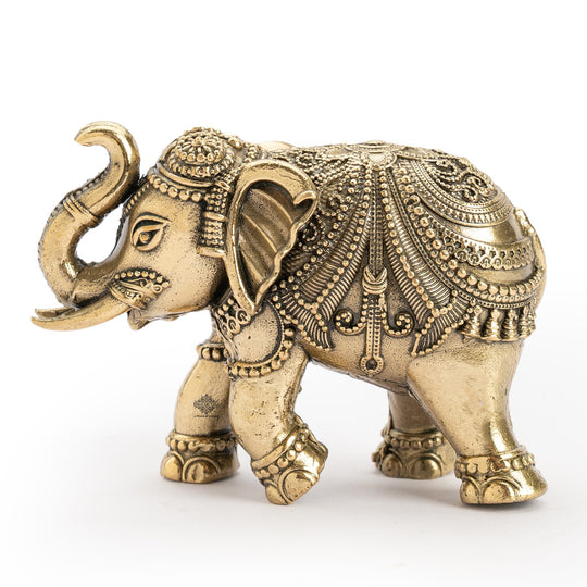 Brass Elephant Showpiece with Raised Trunk – Symbol of Prosperity
