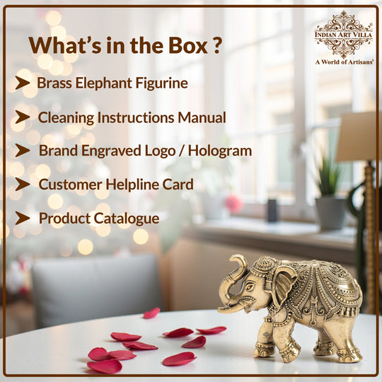 Brass Elephant Showpiece with Raised Trunk – Symbol of Prosperity