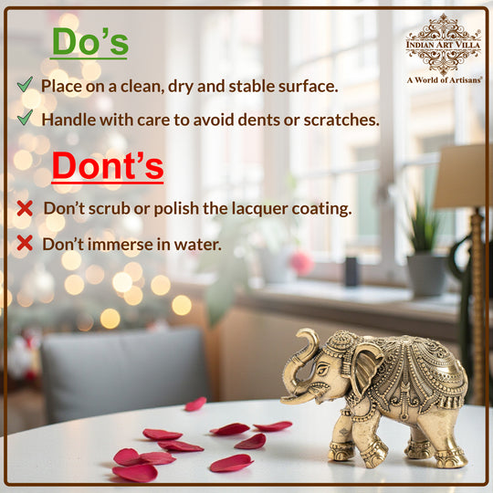 Brass Elephant Showpiece with Raised Trunk – Symbol of Prosperity