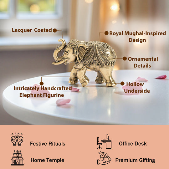 Brass Elephant Showpiece with Raised Trunk – Symbol of Prosperity