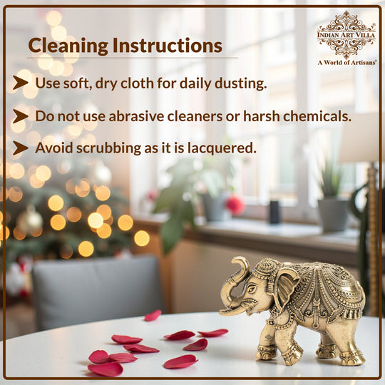 Brass Elephant Showpiece with Raised Trunk – Symbol of Prosperity