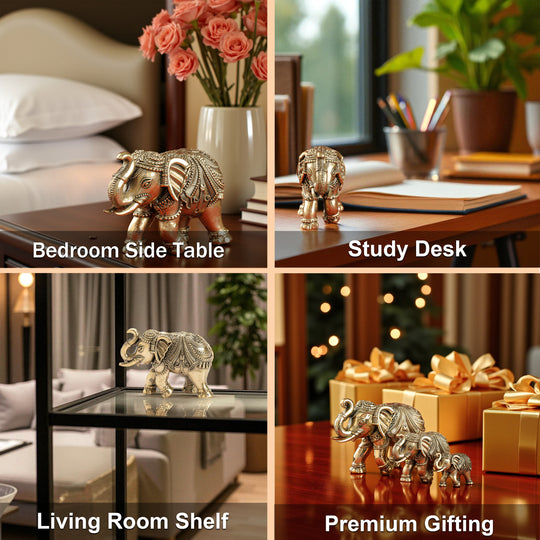 Brass Elephant Showpiece with Raised Trunk – Symbol of Prosperity