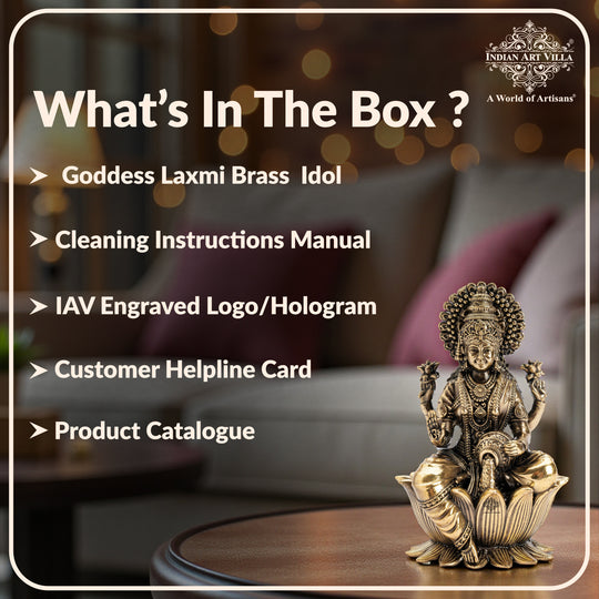 Pure Brass Goddess Laxmi Ji Murti Seated on Lotus