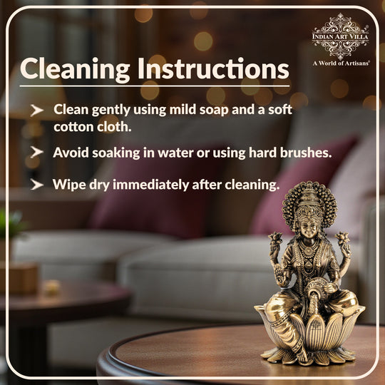 Pure Brass Goddess Laxmi Ji Murti Seated on Lotus