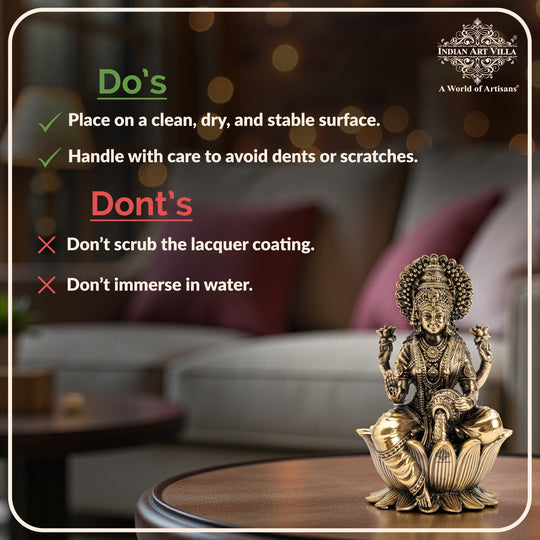 Pure Brass Goddess Laxmi Ji Murti Seated on Lotus