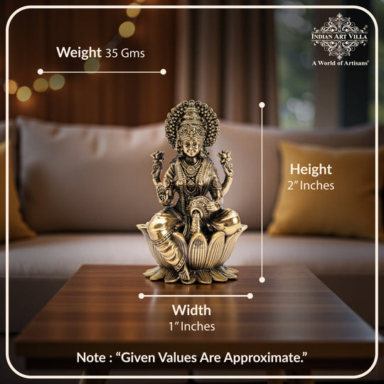 Pure Brass Goddess Laxmi Ji Murti Seated on Lotus