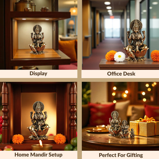 Pure Brass Goddess Laxmi Ji Murti Seated on Lotus