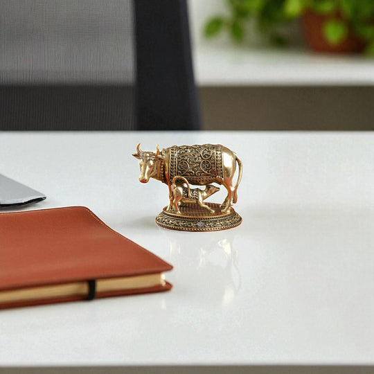 Pure Brass Kamadhenu Cow With Calf  – Symbol of Prosperity &  Blessings