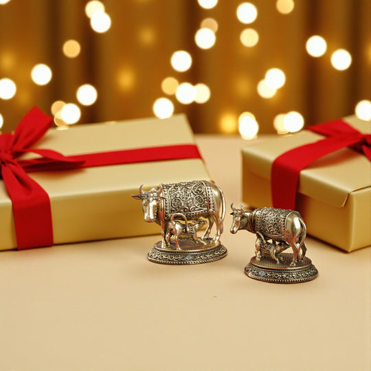 Pure Brass Kamadhenu Cow With Calf  – Symbol of Prosperity &  Blessings
