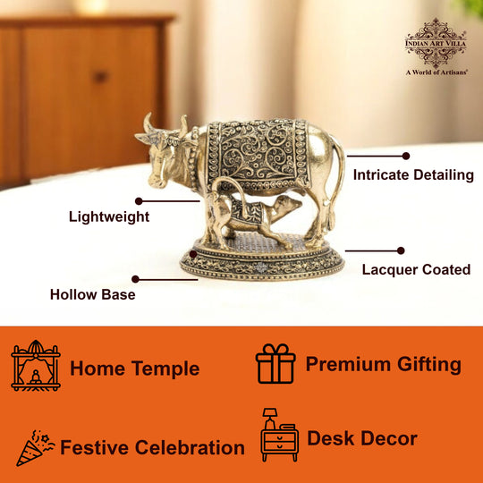 Pure Brass Kamadhenu Cow With Calf  – Symbol of Prosperity &  Blessings