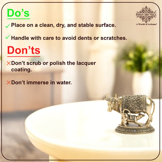 Pure Brass Kamadhenu Cow With Calf  – Symbol of Prosperity &  Blessings