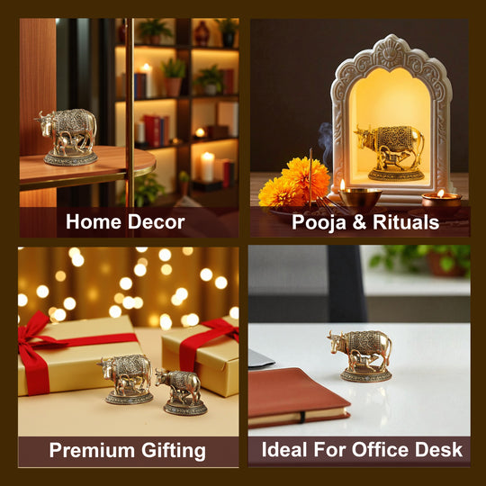 Pure Brass Kamadhenu Cow With Calf  – Symbol of Prosperity &  Blessings
