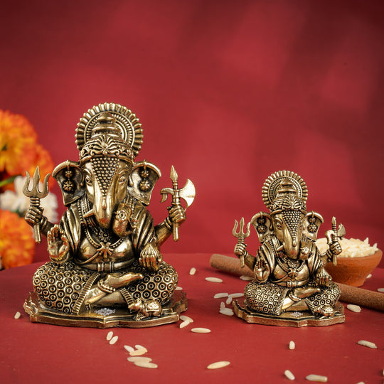 Pure Brass Ganesh JI Murti with Trishul and Parshu in Hand