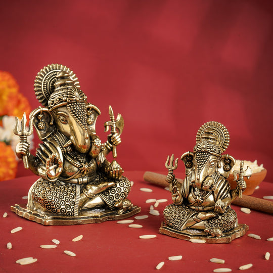 Pure Brass Ganesh JI Murti with Trishul and Parshu in Hand