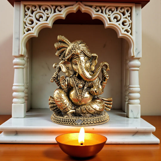 Pure Brass Ganesh Ji Statue With Turban and Modak