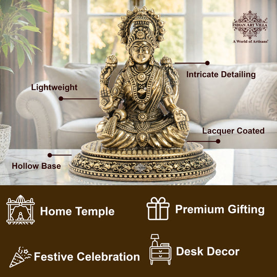 Pure Brass Laxmi Ji Murti 9 cm- Brass Murti for Wealth & Prosperity