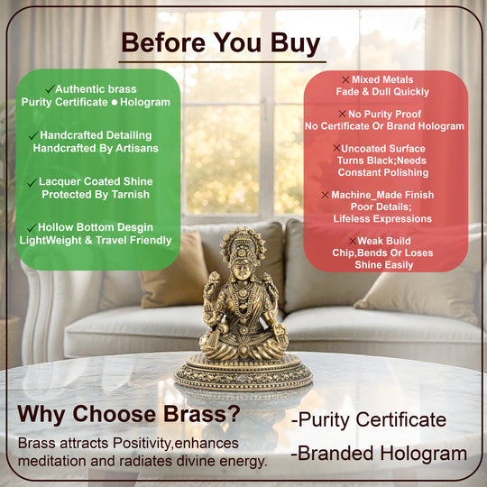 Pure Brass Laxmi Ji Murti 9 cm- Brass Murti for Wealth & Prosperity