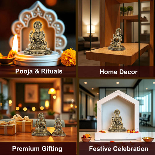 Pure Brass Laxmi Ji Murti 9 cm- Brass Murti for Wealth & Prosperity