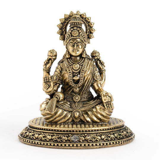 Pure Brass Laxmi Ji Murti 9 cm- Brass Murti for Wealth & Prosperity